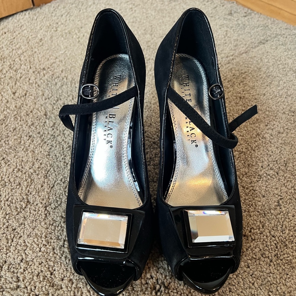 WHBM Faux Suede Heels with Rhinestone